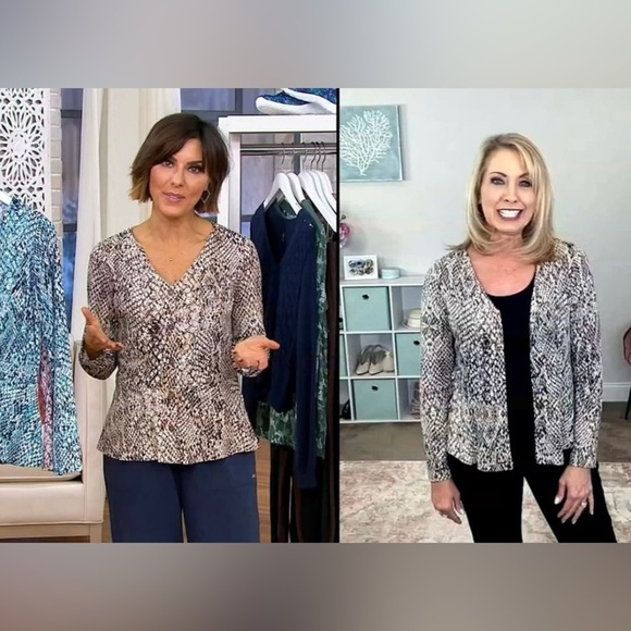 Susan Graver purple snake Printed Liquid Knit Button Front Peplum Top 5x - Picture 8 of 8